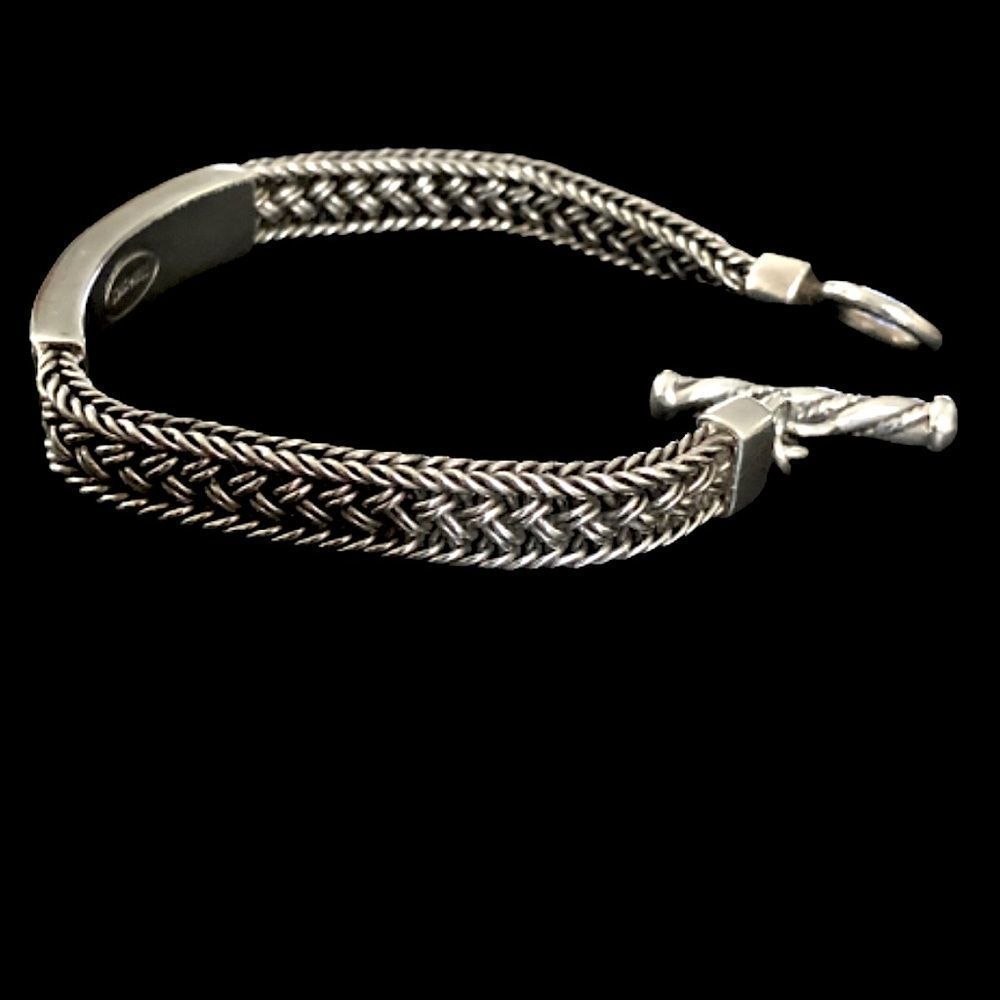 Lois Hill Sterling Silver Thai Weave Id Bracelet W Cut Out Design Toggle Clasp View 6